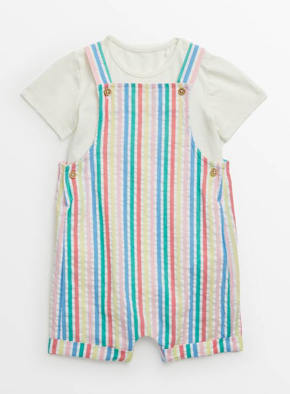 Rainbow Stripe Seersucker Bibshorts & Bodysuit Set 6-9 months